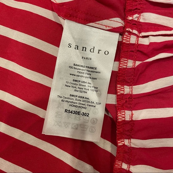 Sandro Paris Loreta Red And White Stripe Short Sleeve Wrap Midi Dress Sz 36 - Picture 4 of 5